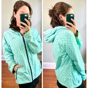 North Face Mint Green Floral Waterproof Hoodie Windbreaker Raincoat Jacket